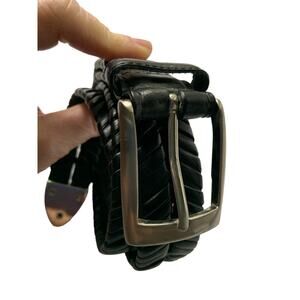 Mens Black Leather Braid Design Casual Belt Size 36 Z20